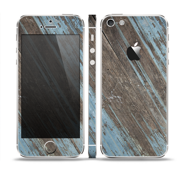 The Faded Blue Paint on Wood Skin Set for the Apple iPhone 5