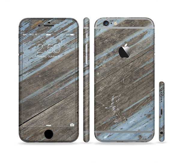 The Faded Blue Paint on Wood Sectioned Skin Series for the Apple iPhone 6 Plus
