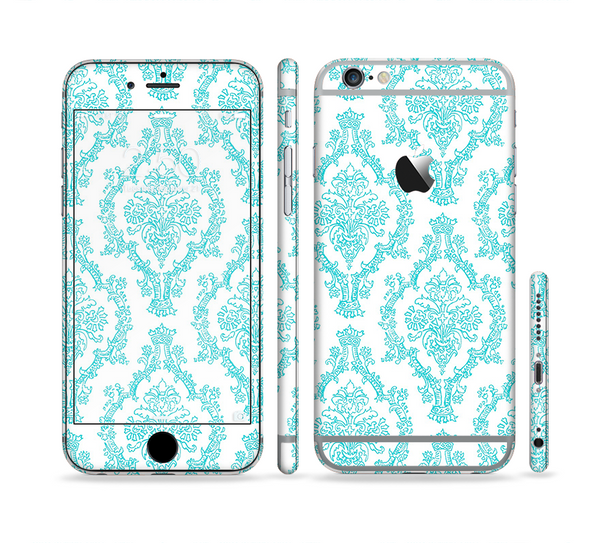 The Fancy Laced Turquiose & White Pattern Sectioned Skin Series for the Apple iPhone 6 Plus