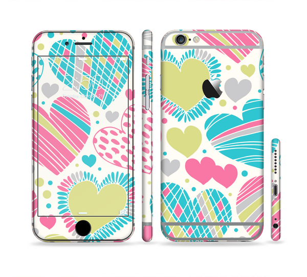 The Fun Colored Vector Pattern Hearts Sectioned Skin Series for the Apple iPhone 6