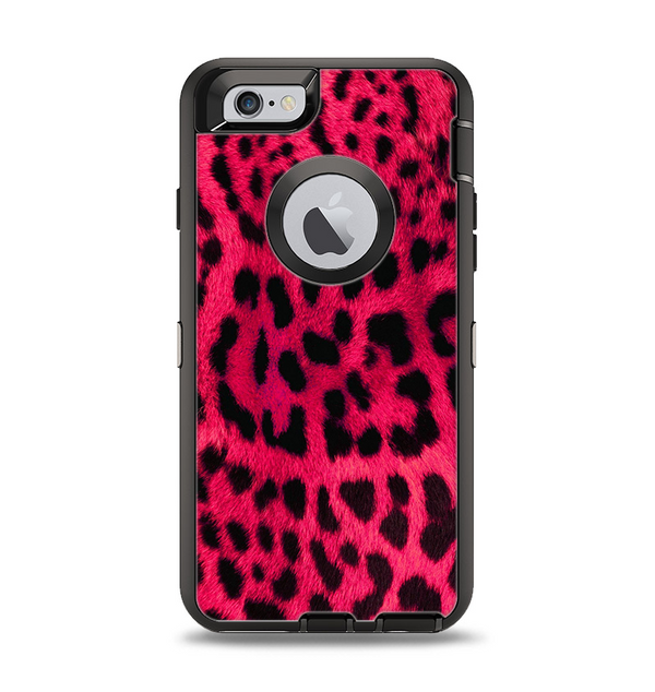 The Fuzzy Real Pink Leopard Print Apple iPhone 6 Otterbox Defender Case Skin Set