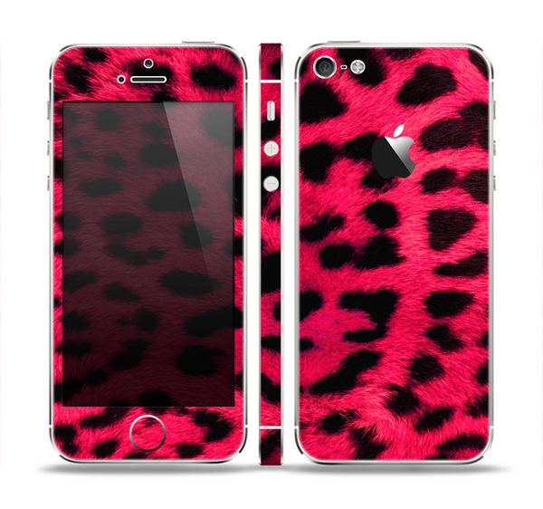 The Fuzzy Real Pink Leopard Print Skin Set for the Apple iPhone 5
