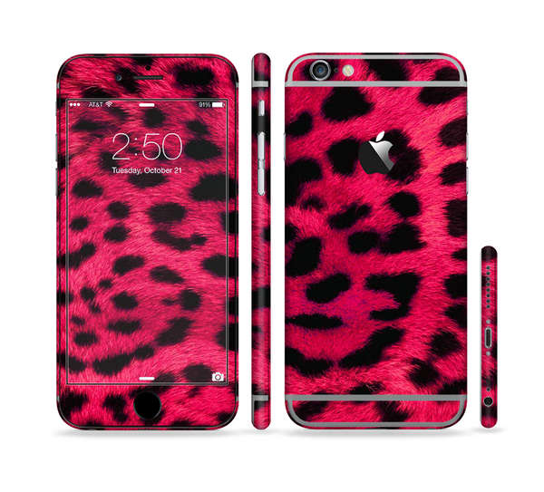 The Fuzzy Real Pink Leopard Print Sectioned Skin Series for the Apple iPhone 6s Plus