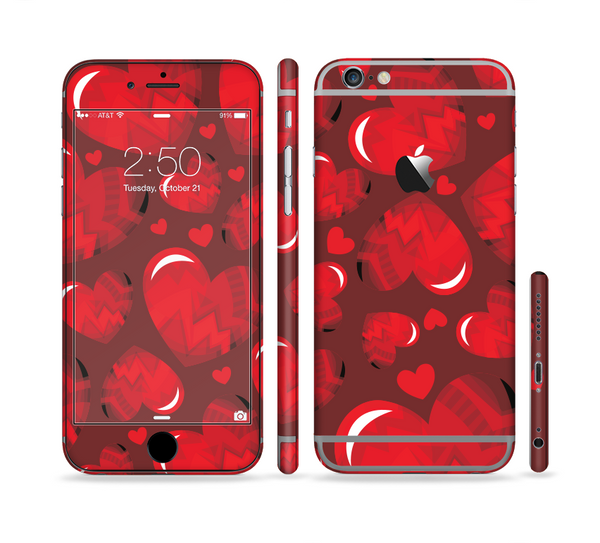 The Glossy Electric Hearts Sectioned Skin Series for the Apple iPhone 6