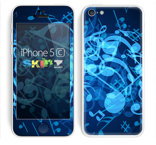 The Glowing Blue Music Notes Skin for the Apple iPhone 5c