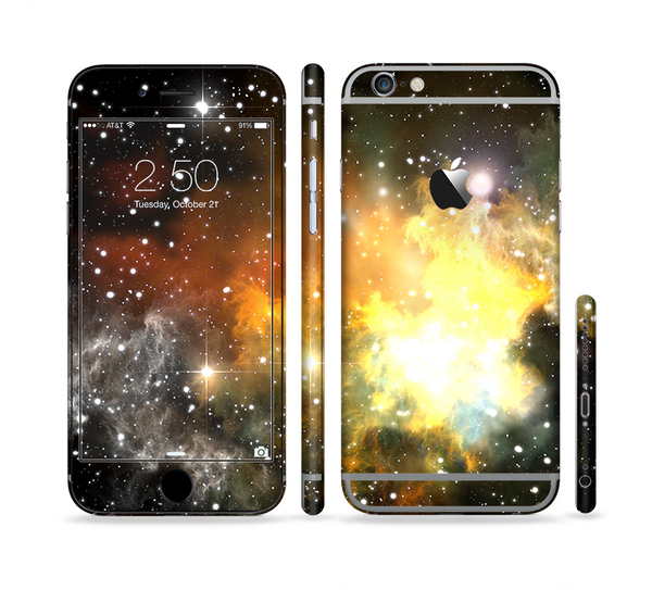 The Glowing Gold & Black Nebula Sectioned Skin Series for the Apple iPhone 6 Plus