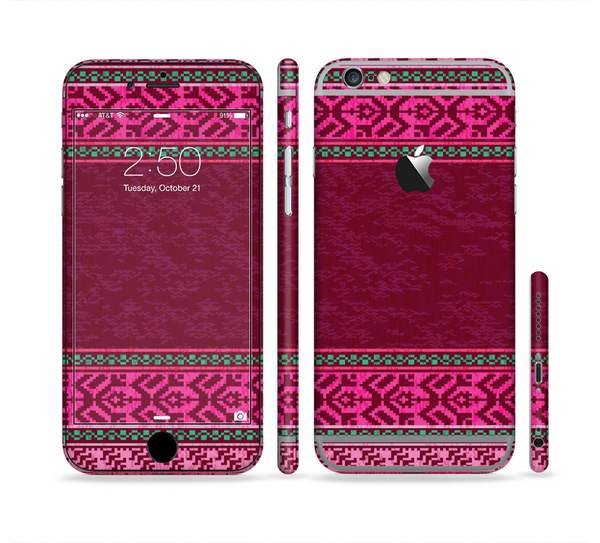 The Glowing Green & Pink Ethnic Aztec Pattern Sectioned Skin Series for the Apple iPhone 6