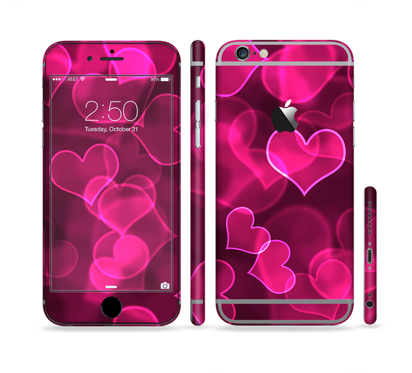 The Glowing Pink Outlined Hearts Sectioned Skin Series for the Apple iPhone 6
