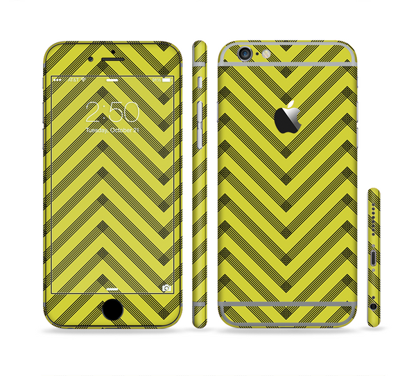 The Gold & Black Sketch Chevron Sectioned Skin Series for the Apple iPhone 6 Plus
