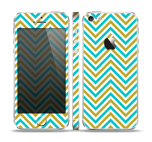The Gold & Blue Sharp Chevron Pattern Skin Set for the Apple iPhone 5