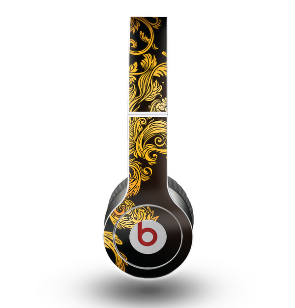 The Gold Floral Vector Pattern on Black Skin for the Beats by Dre Original Solo-Solo HD Headphones