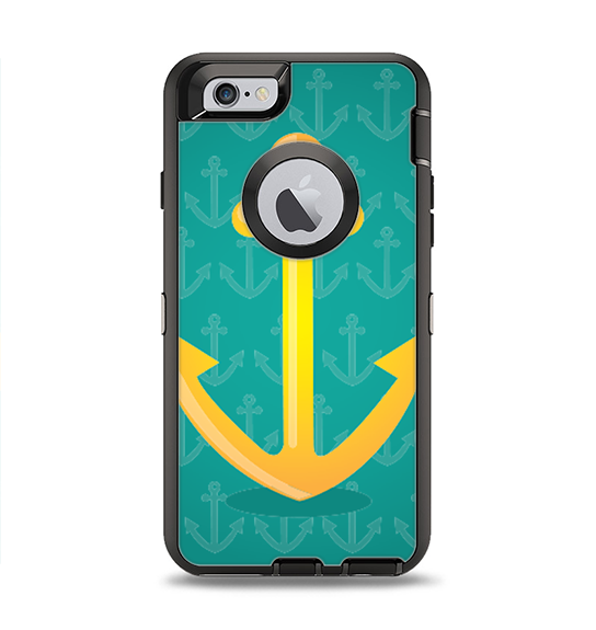 The Gold Stretched Anchor with Green Background Apple iPhone 6 Otterbox Defender Case Skin Set