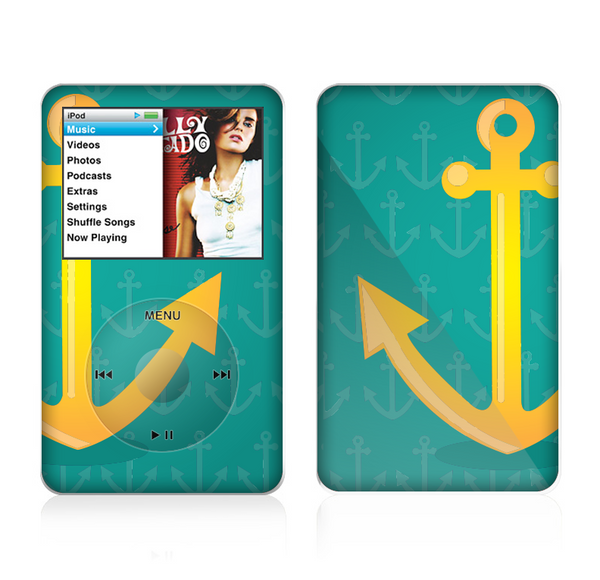 The Gold Stretched Anchor with Green Background Skin For The Apple iPod Classic