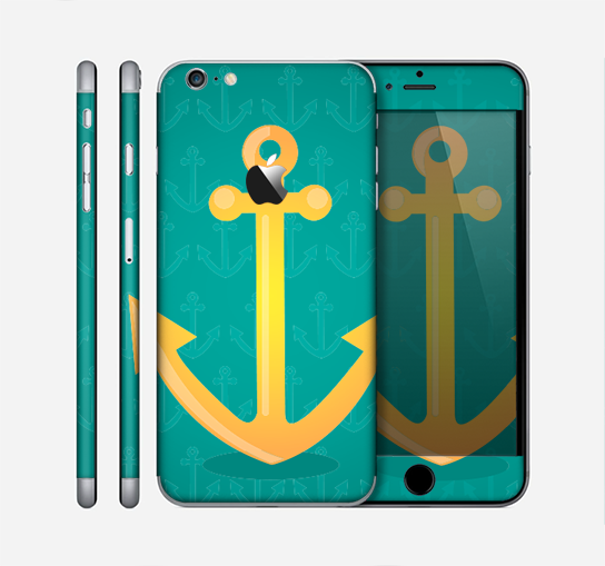 The Gold Stretched Anchor with Green Background Skin for the Apple iPhone 6 Plus