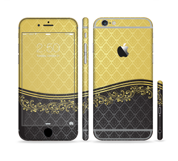 The Gold and Black Luxury Pattern Sectioned Skin Series for the Apple iPhone 6