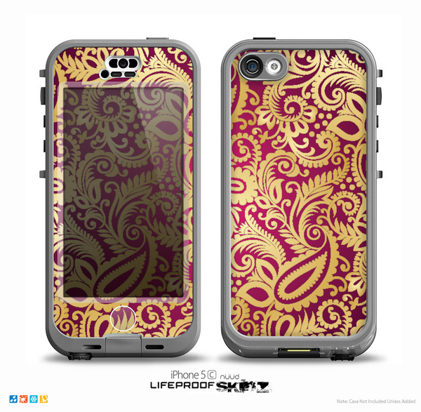 The Gold and Red Paisley Pattern Skin for the iPhone 5c nüüd LifeProof Case