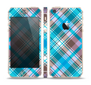 The Gray & Bright Blue Plaid Layered Pattern V5 Skin Set for the Apple iPhone 5s