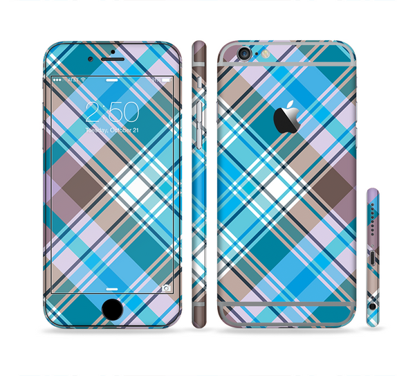 The Gray & Bright Blue Plaid Layered Pattern V5 Sectioned Skin Series for the Apple iPhone 6s