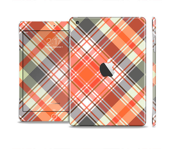 The Gray & Bright Orange Plaid Layered Pattern V5 Skin Set for the Apple iPad Mini 4