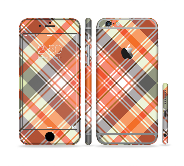 The Gray & Bright Orange Plaid Layered Pattern V5 Sectioned Skin Series for the Apple iPhone 6s Plus