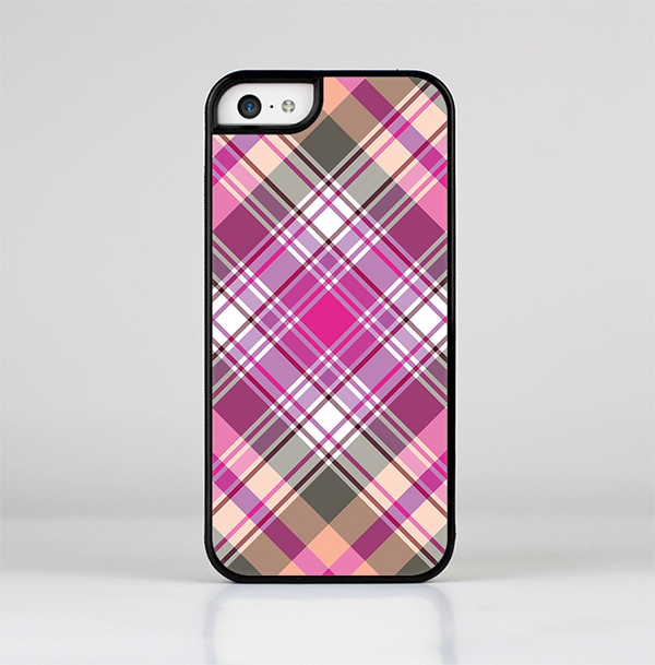 The Gray & Bright Pink Plaid Layered Pattern V5 Skin-Sert for the Apple iPhone 5c Skin-Sert Case