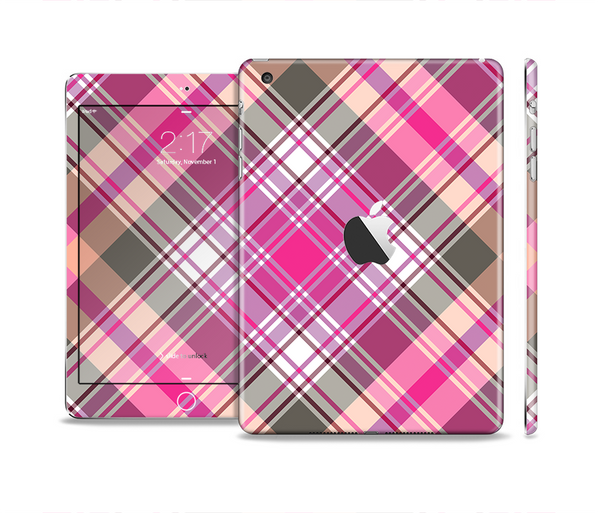The Gray & Bright Pink Plaid Layered Pattern V5 Skin Set for the Apple iPad Mini 4