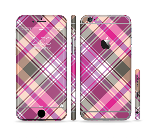 The Gray & Bright Pink Plaid Layered Pattern V5 Sectioned Skin Series for the Apple iPhone 6s