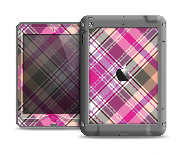 The Gray & Bright Pink Plaid Layered Pattern V5 Apple iPad Air LifeProof Nuud Case Skin Set