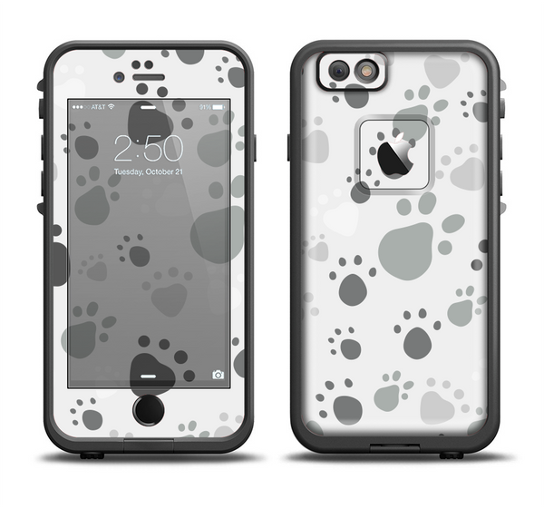 The Gray & White Large Paw Prints Apple iPhone 6/6s LifeProof Fre Case Skin Set