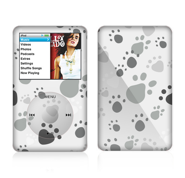 The Gray & White Large Paw Prints Skin For The Apple iPod Classic