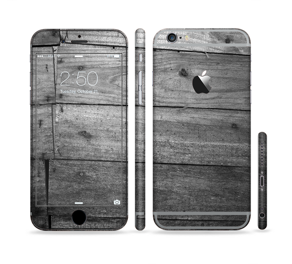 The Gray Worn Wooden Planks Sectioned Skin Series for the Apple iPhone 6