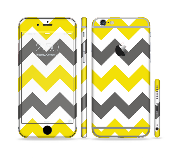 The Gray & Yellow Chevron Pattern Sectioned Skin Series for the Apple iPhone 6