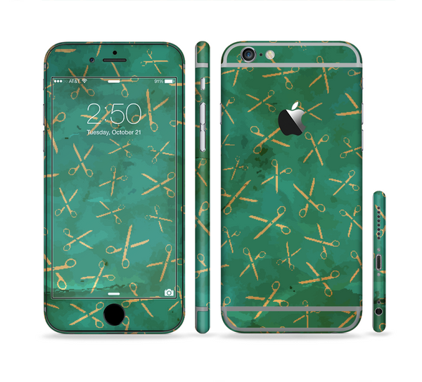 The Green And Gold Vintage Scissors Sectioned Skin Series for the Apple iPhone 6