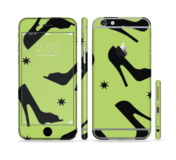 The Green & Black High-Heel Pattern V12 Sectioned Skin Series for the Apple iPhone 6 Plus