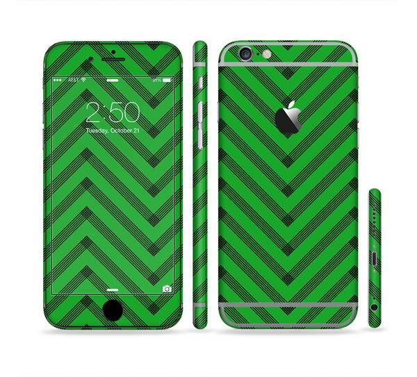 The Green & Black Sketch Chevron Sectioned Skin Series for the Apple iPhone 6