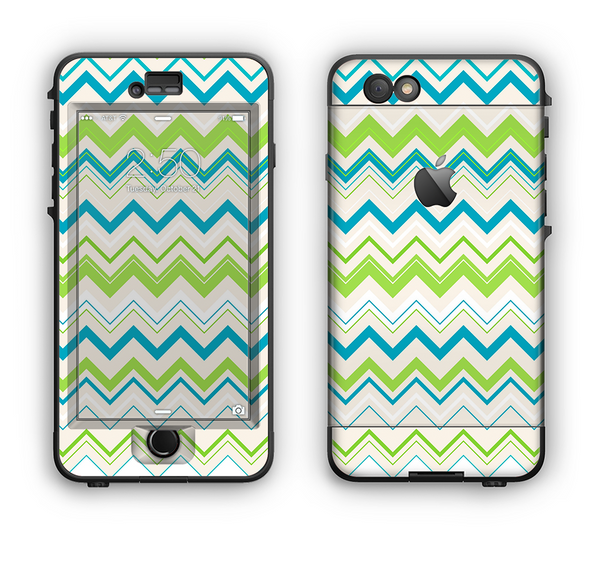 The Green & Blue Leveled Chevron Pattern Apple iPhone 6 Plus LifeProof Nuud Case Skin Set