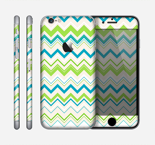The Green & Blue Leveled Chevron Pattern Skin for the Apple iPhone 6