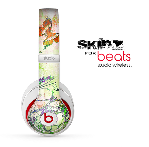 The Green Bright Watercolor Floral Skin for the Beats by Dre Studio Wireless Headphones