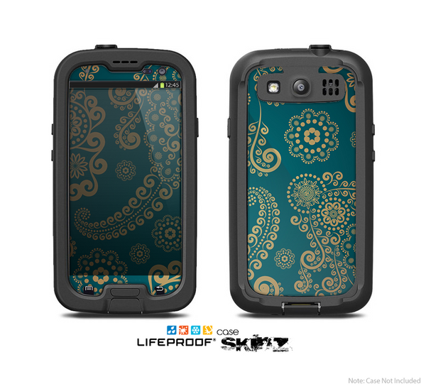 The Green & Gold Lace Pattern Skin For The Samsung Galaxy S3 LifeProof Case