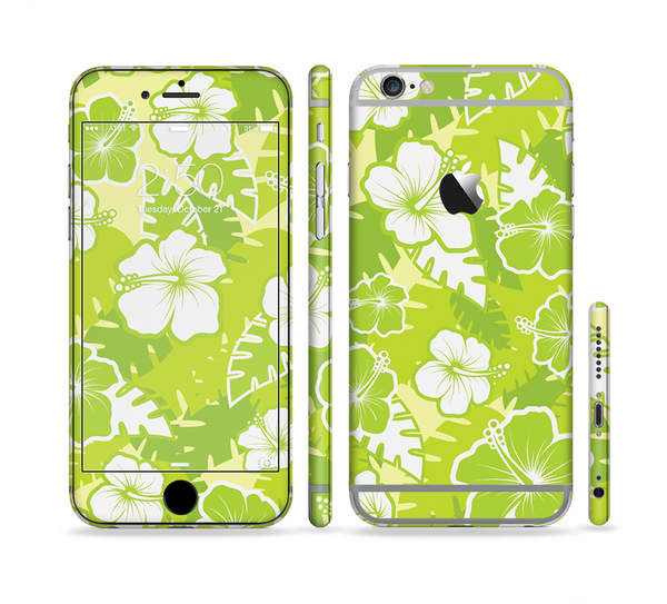 The Green Hawaiian Floral Pattern V4 Sectioned Skin Series for the Apple iPhone 6 Plus