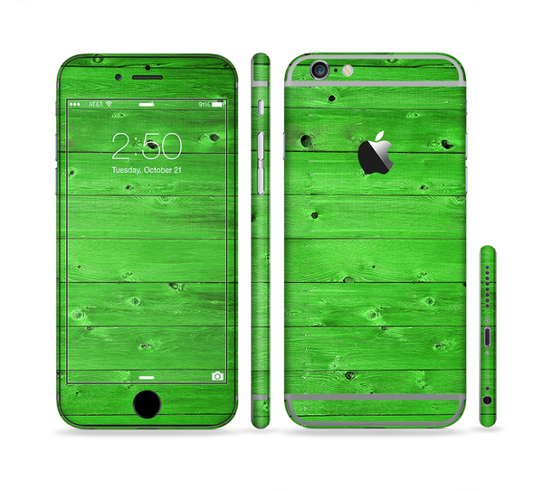 The Green Highlighted Wooden Planks Sectioned Skin Series for the Apple iPhone 6 Plus