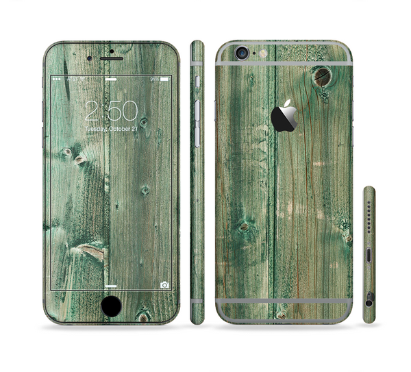 The Green Tinted Wood Planks Sectioned Skin Series for the Apple iPhone 6