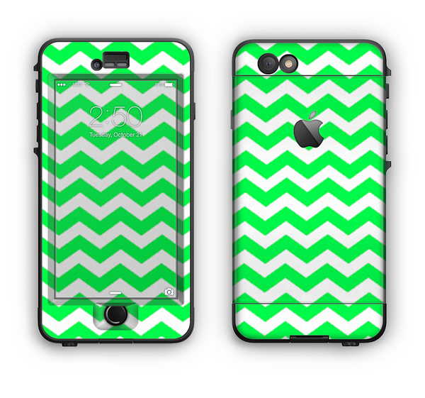 The Green & White Chevron Pattern Apple iPhone 6 Plus LifeProof Nuud Case Skin Set