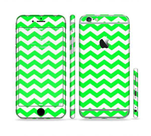 The Green & White Chevron Pattern Sectioned Skin Series for the Apple iPhone 6 Plus