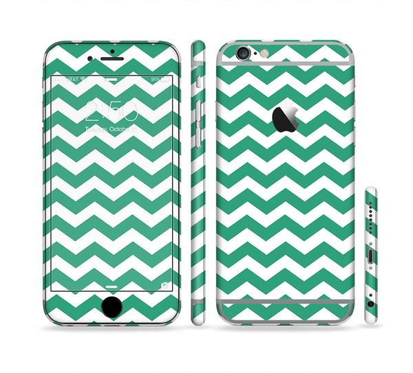The Green & White Chevron Pattern V2 Sectioned Skin Series for the Apple iPhone 6