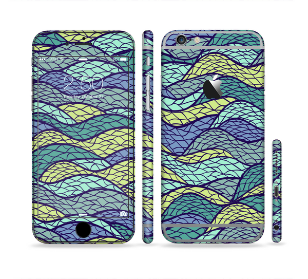 The Green and Blue Stain Glass Sectioned Skin Series for the Apple iPhone 6