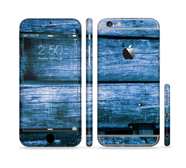 The Grunge Blue Wood Planks Sectioned Skin Series for the Apple iPhone 6 Plus