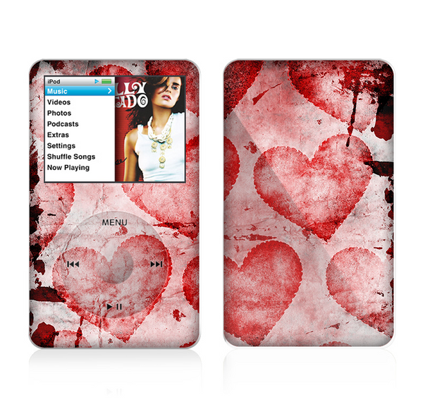 The Grunge Dark & Light Red Hearts Skin For The Apple iPod Classic