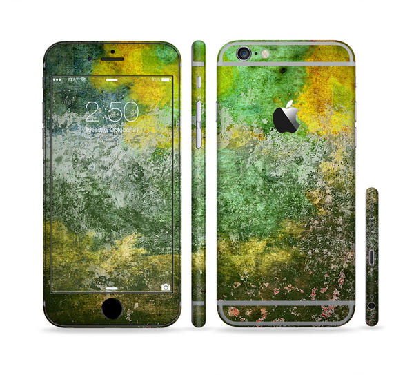 The Grunge Green & Yellow Surface Sectioned Skin Series for the Apple iPhone 6 Plus