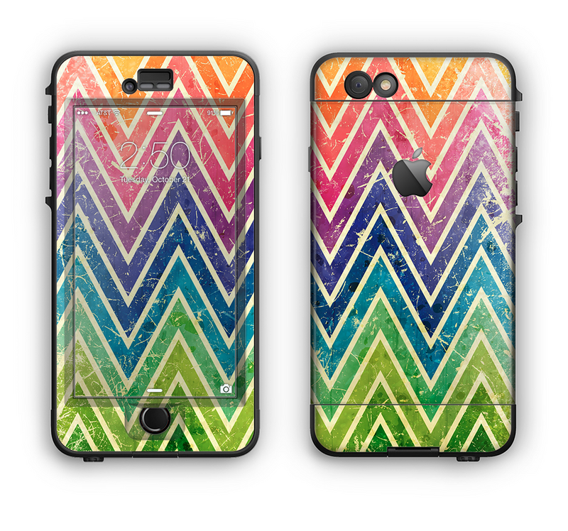 The Grunge Vibrant Green and Neon Chevron Pattern Apple iPhone 6 Plus LifeProof Nuud Case Skin Set